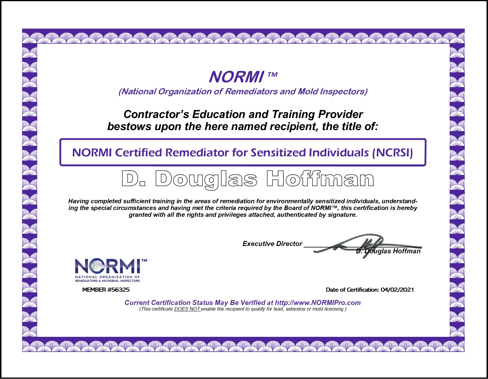 NCRSI Certificate